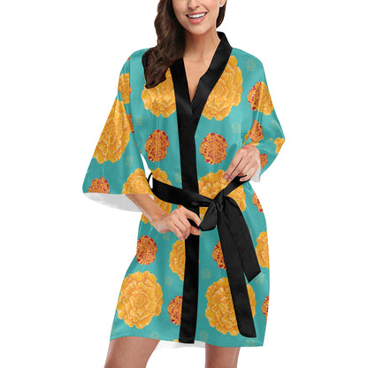 Marigold Pattern Print Design 02 Women's Short Kimono