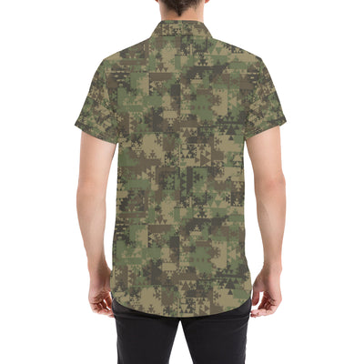 Camouflage Aztec Green Army Print Men's Short Sleeve Button Up Shirt