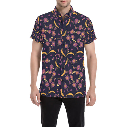 Anemone Pattern Print Design AM012 Men's Short Sleeve Button Up Shirt