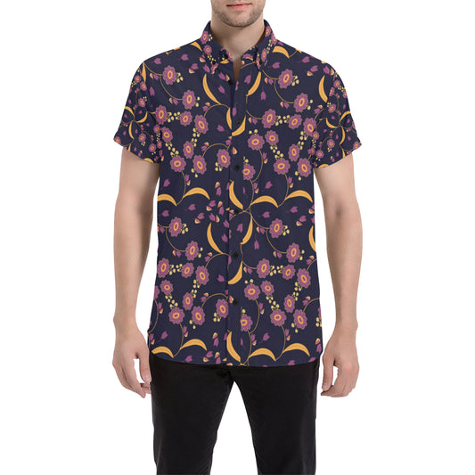 Anemone Pattern Print Design AM012 Men's Short Sleeve Button Up Shirt