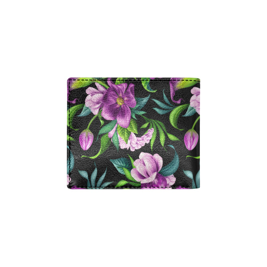 Bright Purple Floral Pattern Men's ID Card Wallet