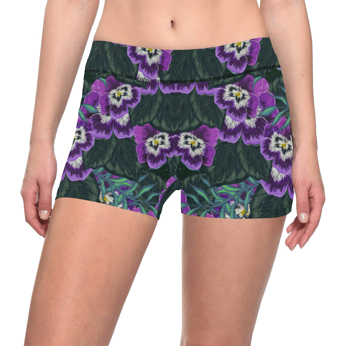 Pansy Pattern Print Design PS07 Yoga Shorts