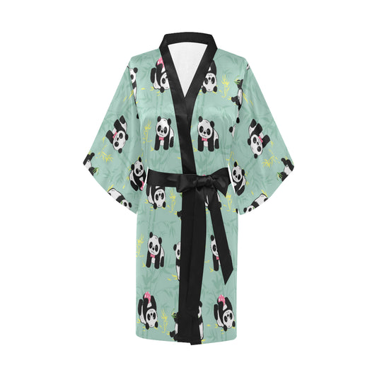 Panda Pattern Print Design A05 Women's Short Kimono