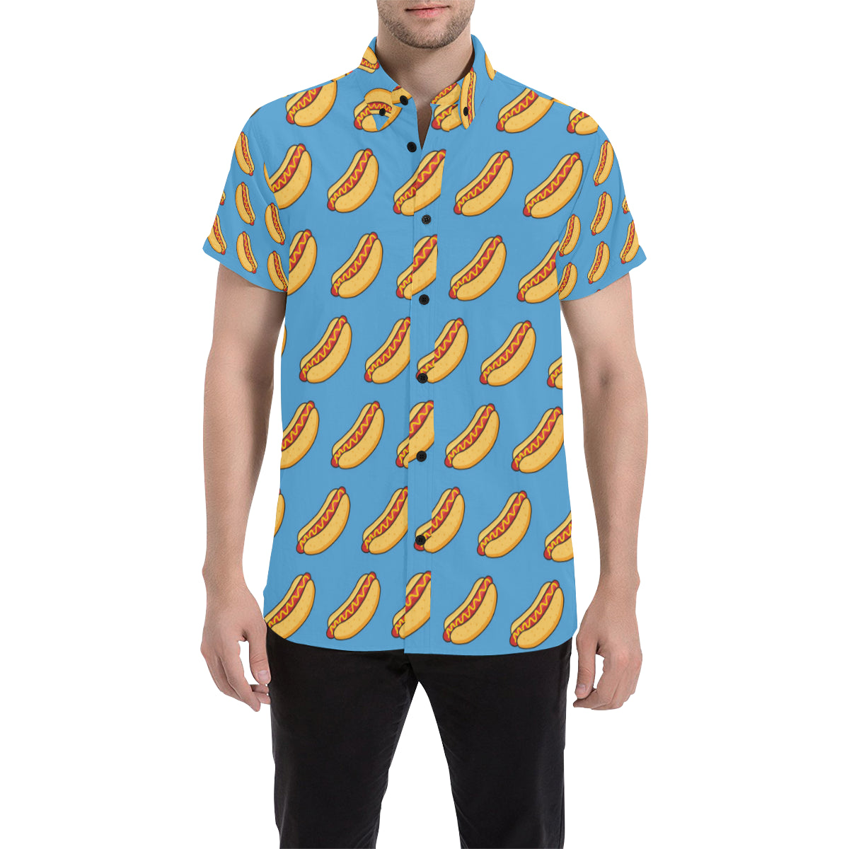 Hot Dog Pattern Print Design 02 Men's Short Sleeve Button Up Shirt