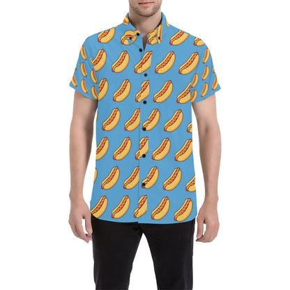 Hot Dog Pattern Print Design 02 Men's Short Sleeve Button Up Shirt