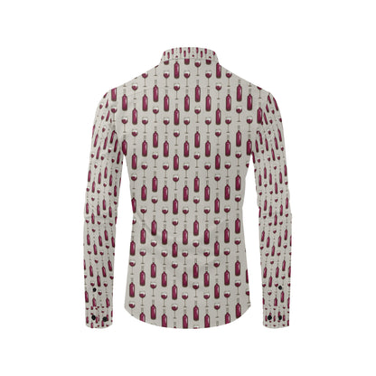 Wine Bottle Pattern Print Men's Long Sleeve Shirt