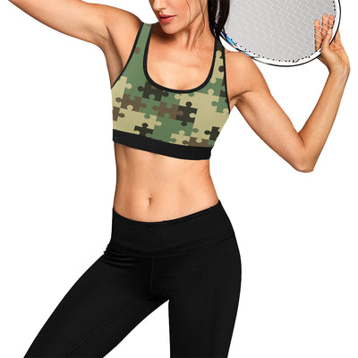 Puzzle Camo Pattern Print Design A03 Sports Bra