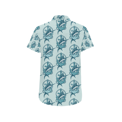 Swordfish Pattern Print Design 03 Men's Short Sleeve Button Up Shirt