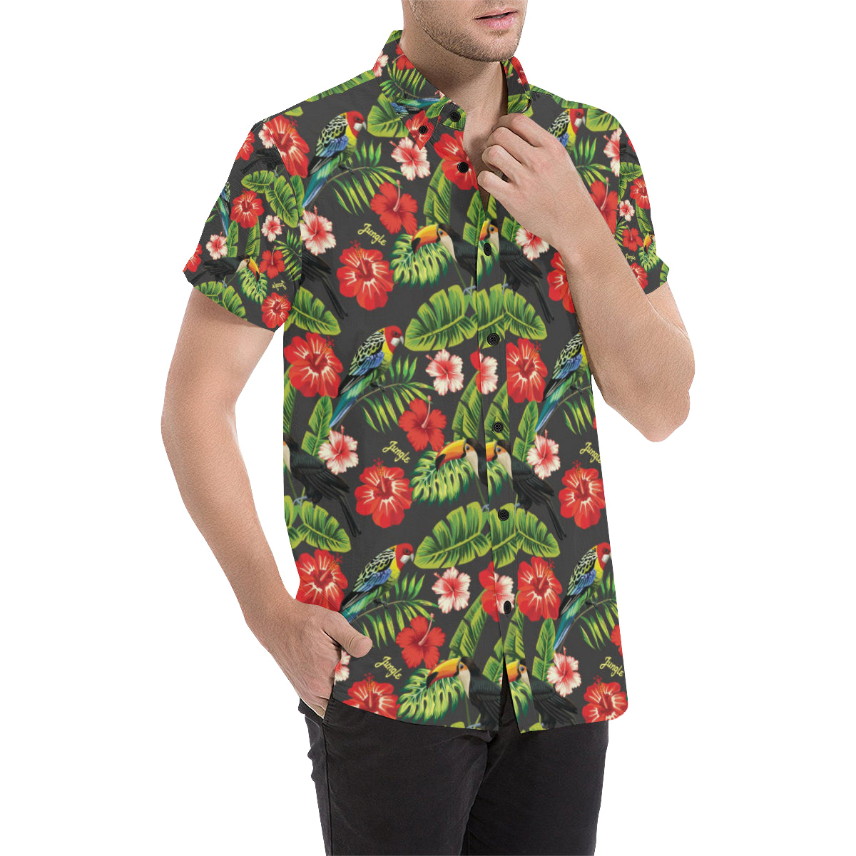 Tropical Flower Pattern Print Design TF04 Men's Short Sleeve Button Up Shirt