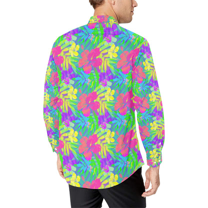 Neon Tropical Pattern Print Design A03 Men's Long Sleeve Shirt