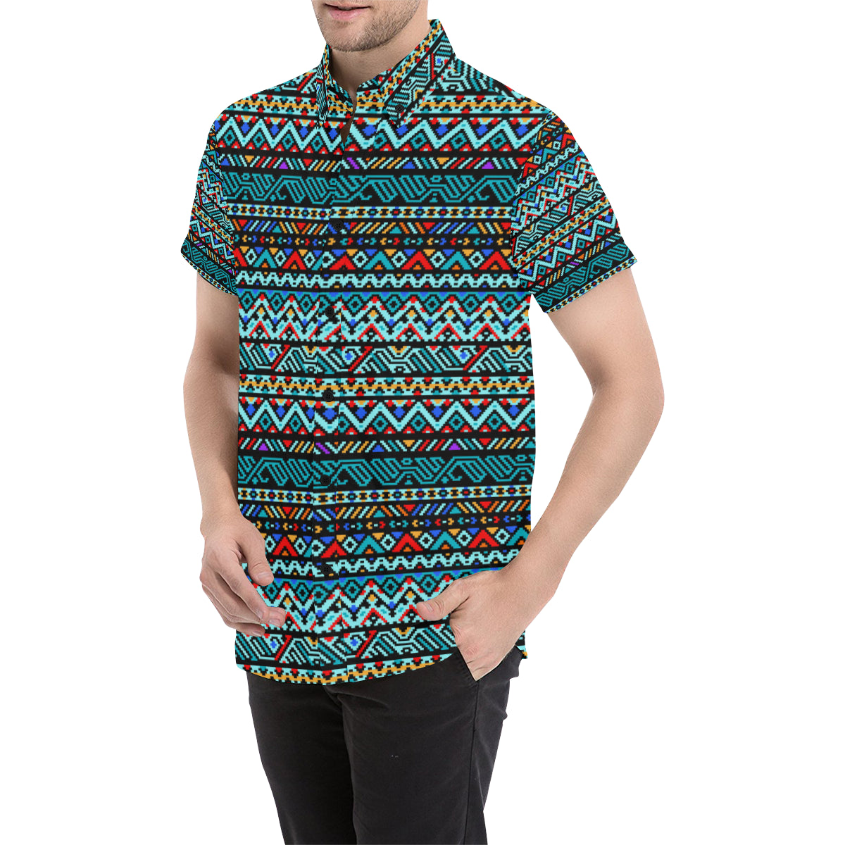Southwestern Style Men's Short Sleeve Button Up Shirt