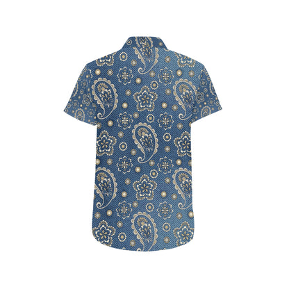Jean Paisley Pattern Print Design 01 Men's Short Sleeve Button Up Shirt