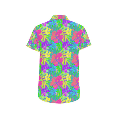Neon Tropical Pattern Print Design A03 Men's Short Sleeve Button Up Shirt
