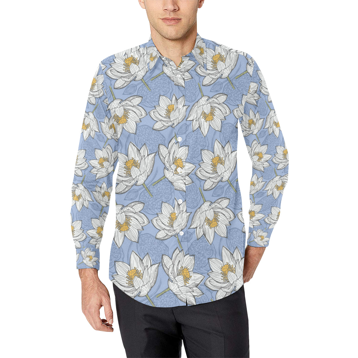 Lotus Pattern Print Design 04 Men's Long Sleeve Shirt