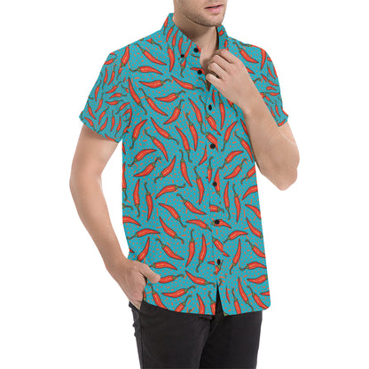 Chilli Pepper Pattern Print Design 05 Men's Short Sleeve Button Up Shirt