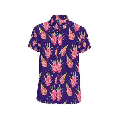 Dragonfruit Pattern Print Design DF02 Men's Short Sleeve Button Up Shirt
