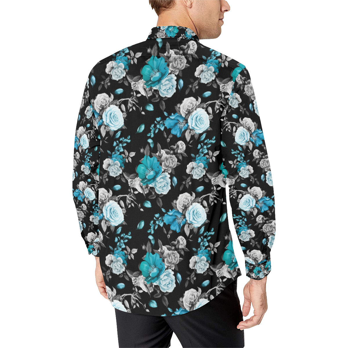 Rose Pattern Print Design A02 Men's Long Sleeve Shirt