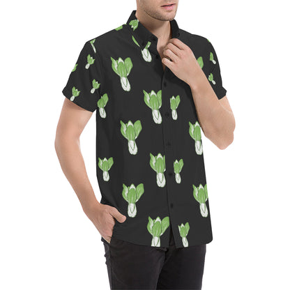 Kale Pattern Print Design 02 Men's Short Sleeve Button Up Shirt