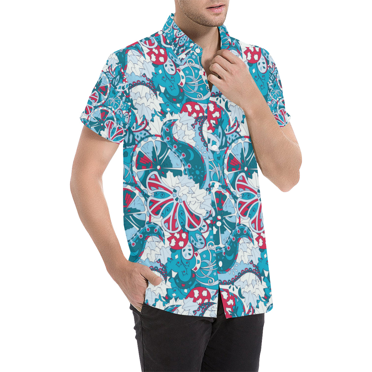 Funky Retro Pattern Print Design A05 Men's Short Sleeve Button Up Shirt