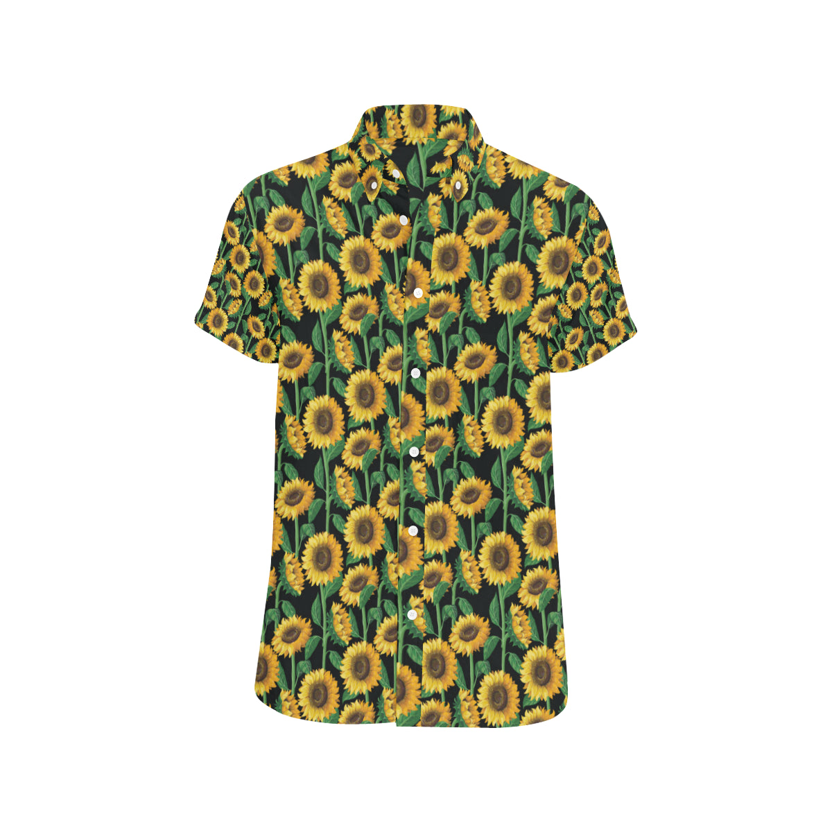 Sunflower Realistic Print Pattern Men's Short Sleeve Button Up Shirt