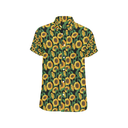 Sunflower Realistic Print Pattern Men's Short Sleeve Button Up Shirt