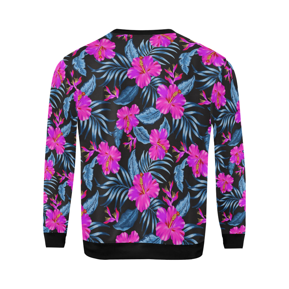 Neon Pink Hibiscus Pattern Print Design HB015 Men Long Sleeve Sweatshirt
