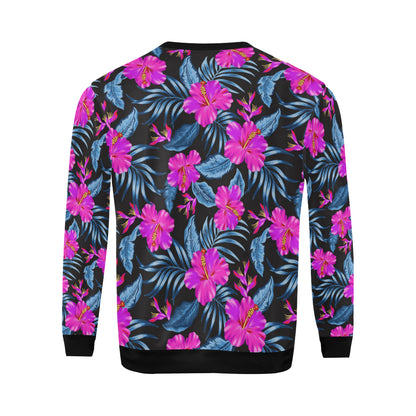 Neon Pink Hibiscus Pattern Print Design HB015 Men Long Sleeve Sweatshirt