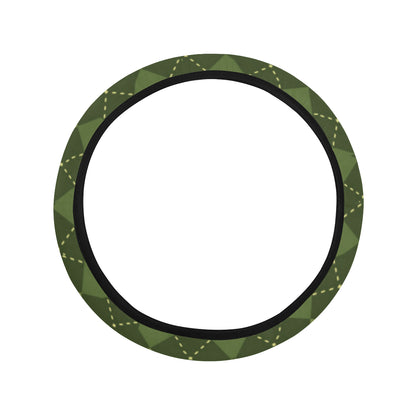 Argyle Green Pattern Print Design 01 Steering Wheel Cover with Elastic Edge