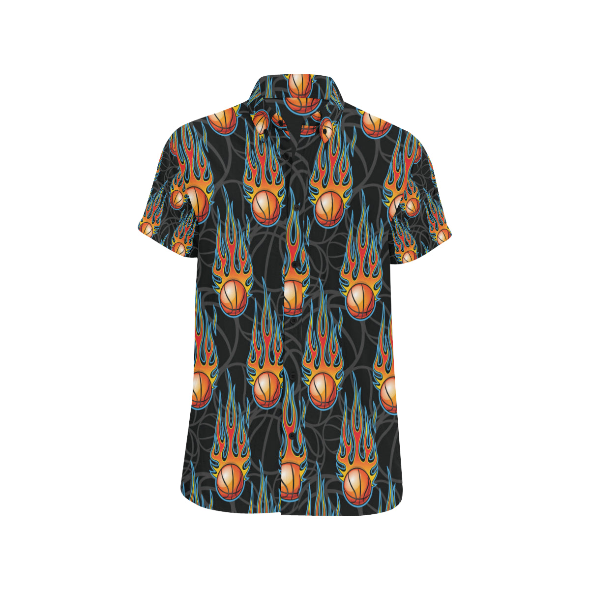 Basketball Fire Print Pattern Men's Short Sleeve Button Up Shirt