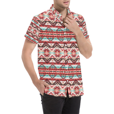 Aztec Western Style Print Pattern Men's Short Sleeve Button Up Shirt