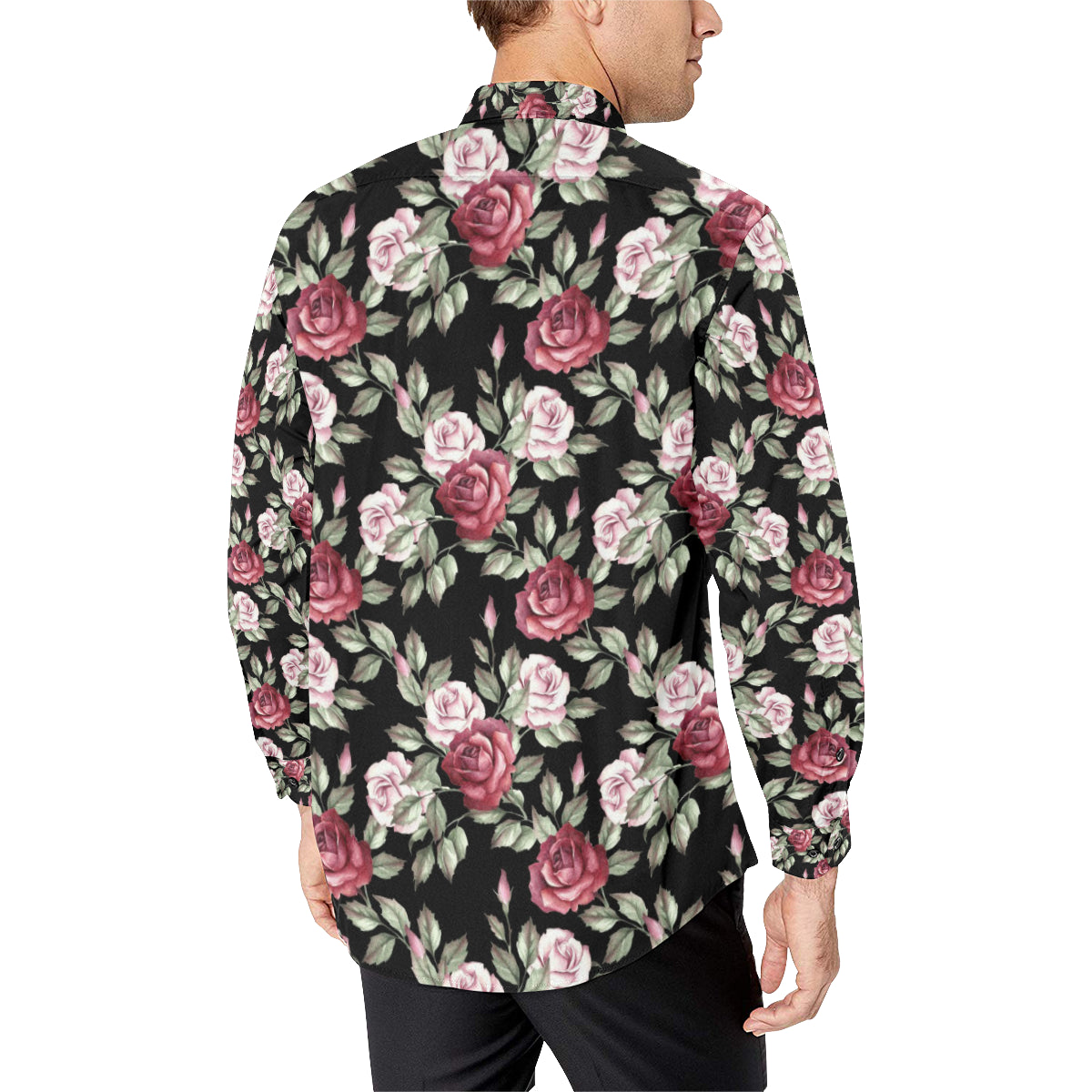 Rose Red Pink Pattern Print Design RO03 Men's Long Sleeve Shirt