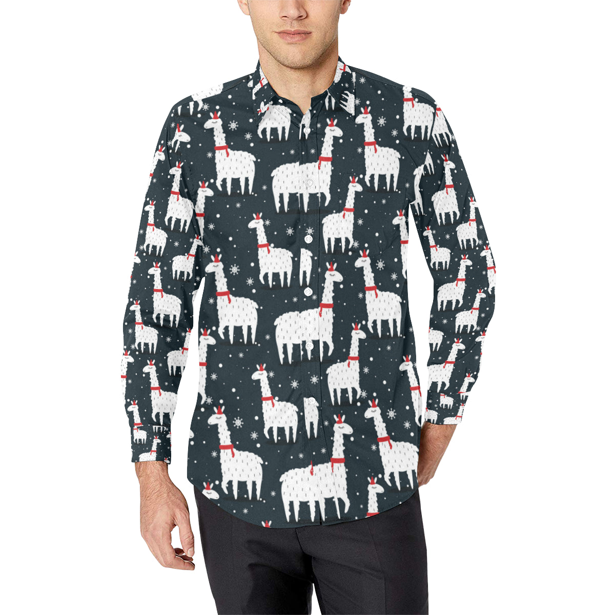Alpaca Pattern Print Design 04 Men's Long Sleeve Shirt