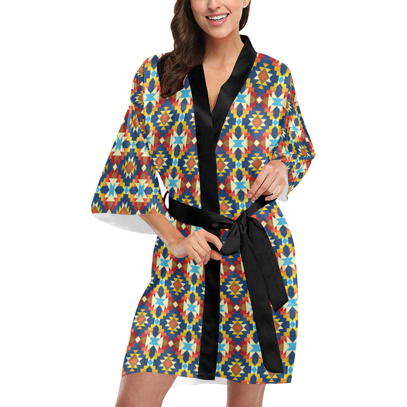 Aztec Pattern Print Design 01 Women's Short Kimono