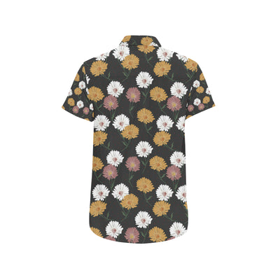 Daisy Pattern Print Design DS04 Men's Short Sleeve Button Up Shirt