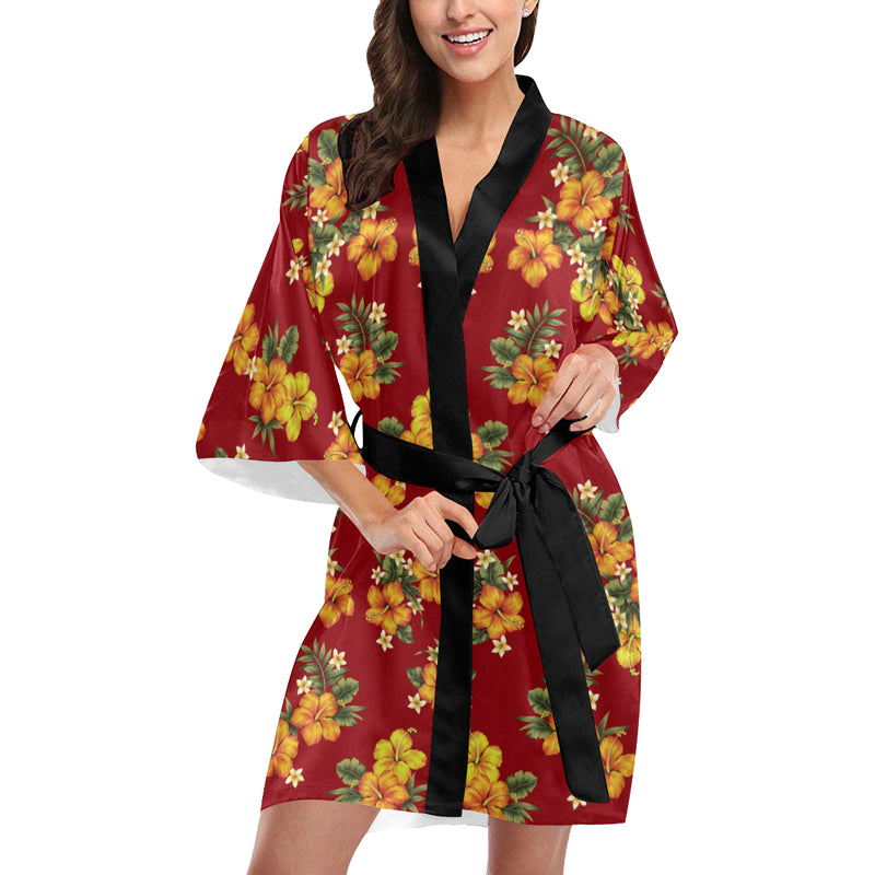 Orange Hibiscus Pattern Print Design HB026 Women Kimono Robe