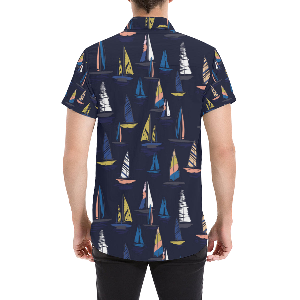 Sailing Ships Pattern Print Design A03 Men's Short Sleeve Button Up Shirt