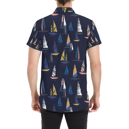 Sailing Ships Pattern Print Design A03 Men's Short Sleeve Button Up Shirt