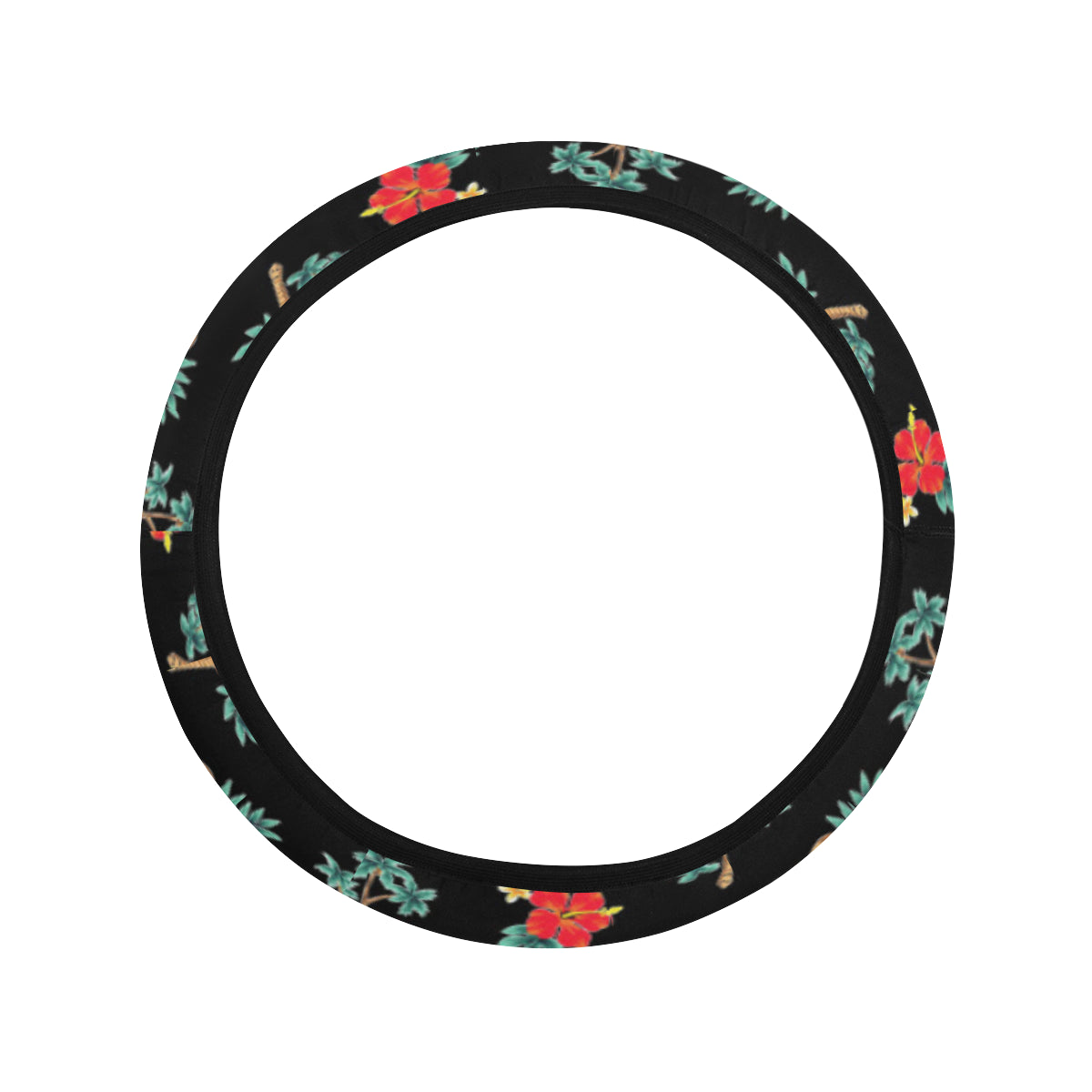 Hawaiian Flower Themed Print Steering Wheel Cover with Elastic Edge