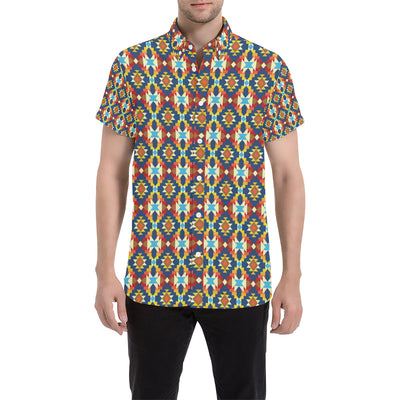 Aztec Pattern Print Design 01 Men's Short Sleeve Button Up Shirt