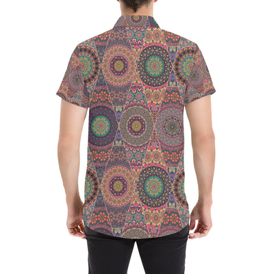 Bohemian Pattern Print Design 07 Men's Short Sleeve Button Up Shirt