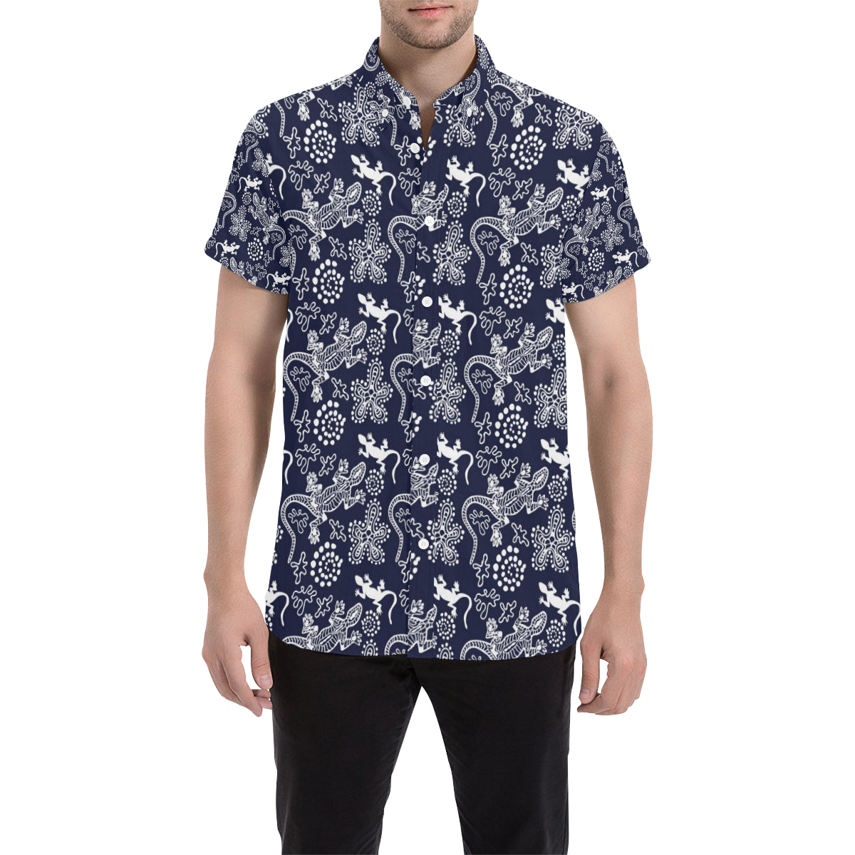 lizard Pattern Print Design 03 Men's Short Sleeve Button Up Shirt