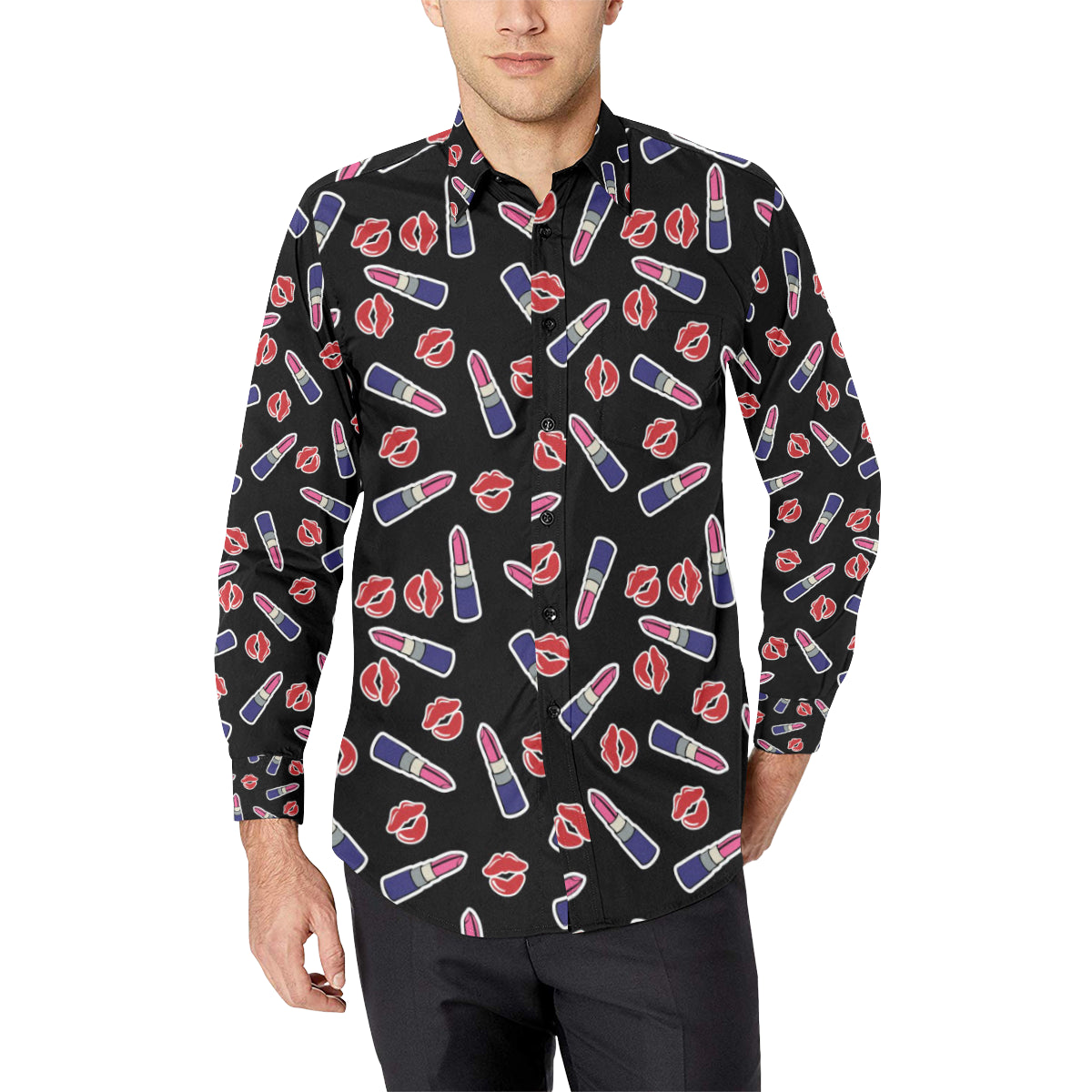 Lipstick Pattern Print Design LT01 Men's Long Sleeve Shirt