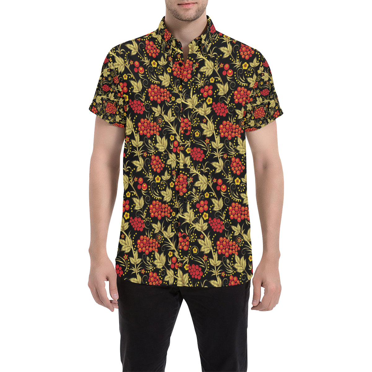 Cranberry Pattern Print Design CB02 Men's Short Sleeve Button Up Shirt