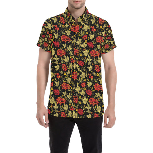 Cranberry Pattern Print Design CB02 Men's Short Sleeve Button Up Shirt