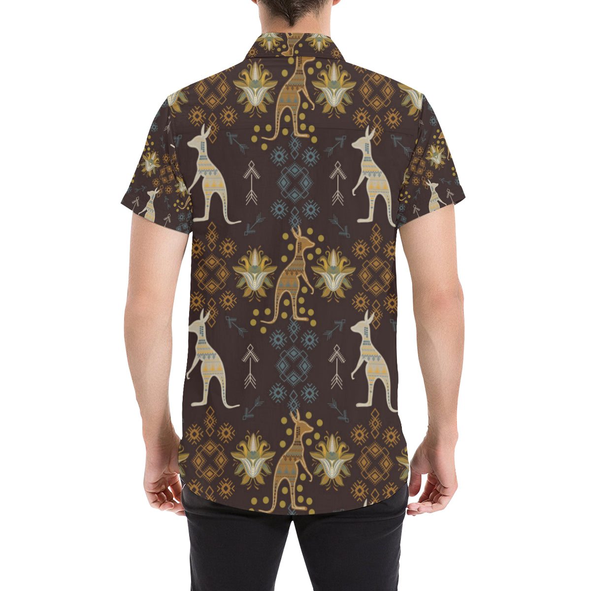 Kangaroos Pattern Print Design 03 Men's Short Sleeve Button Up Shirt
