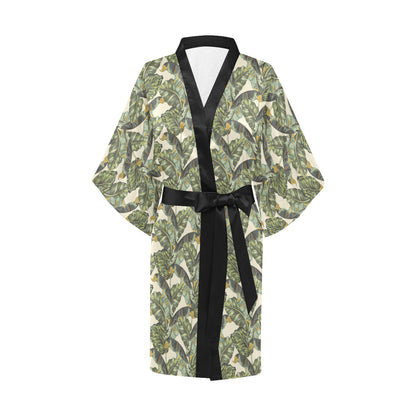 Banana Leaf Pattern Print Design 04 Women's Short Kimono