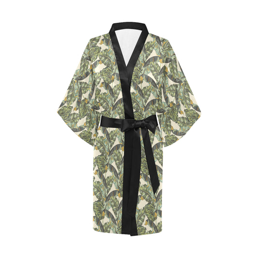 Banana Leaf Pattern Print Design 04 Women's Short Kimono