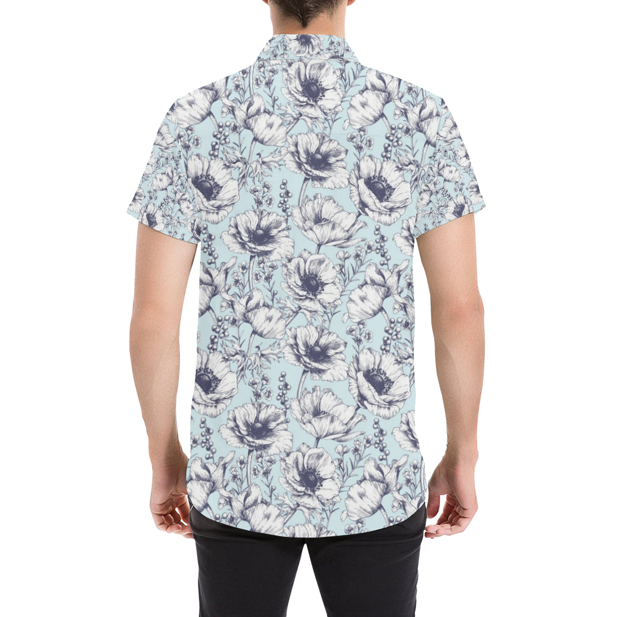 Anemone Pattern Print Design 02 Men's Short Sleeve Button Up Shirt