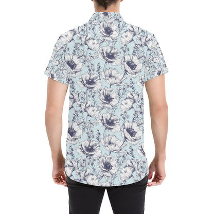 Anemone Pattern Print Design 02 Men's Short Sleeve Button Up Shirt