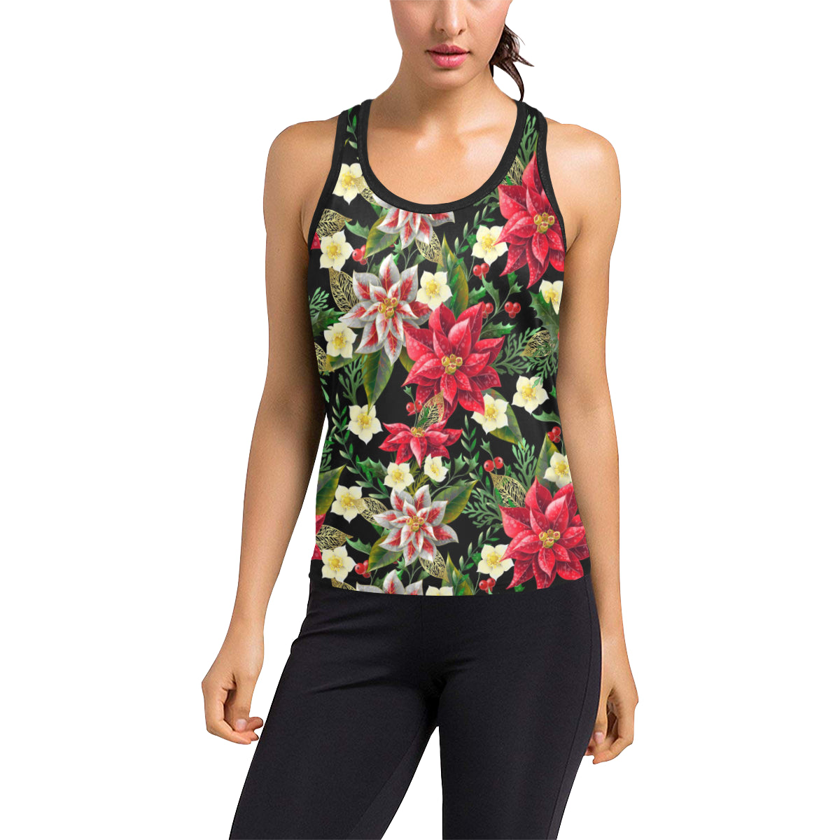 Poinsettia Pattern Print Design POT05 Women's Racerback Tank Top
